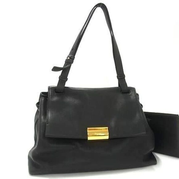 SALVATORE FERRAGAMO Black Leather Shoulder Bag - Picture 1 of 8